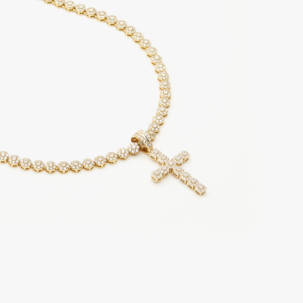 Flower Stone Cross Tennis Necklace
