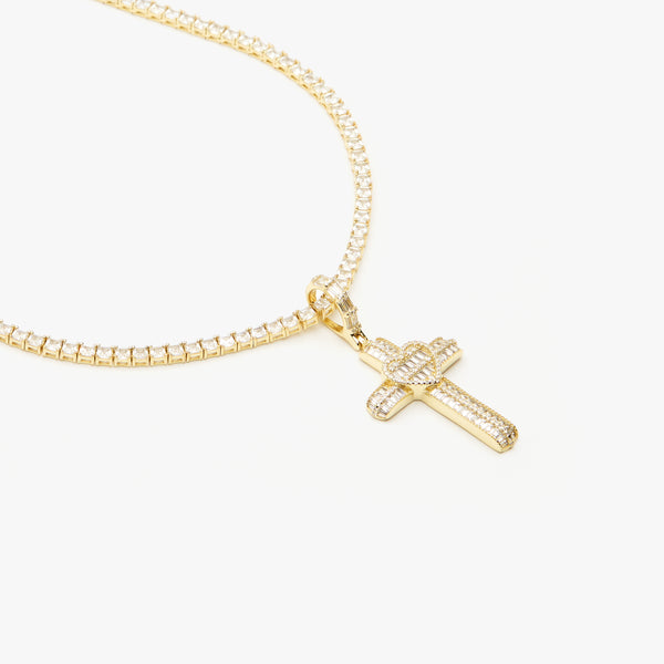 Heart Cross Tennis Necklace